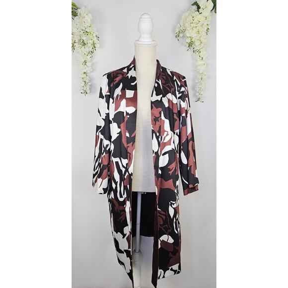 Chico’s Reversible Open Front Cardigan Duster Jacket Size 2 Large Abstract Satin - Picture 3 of 16